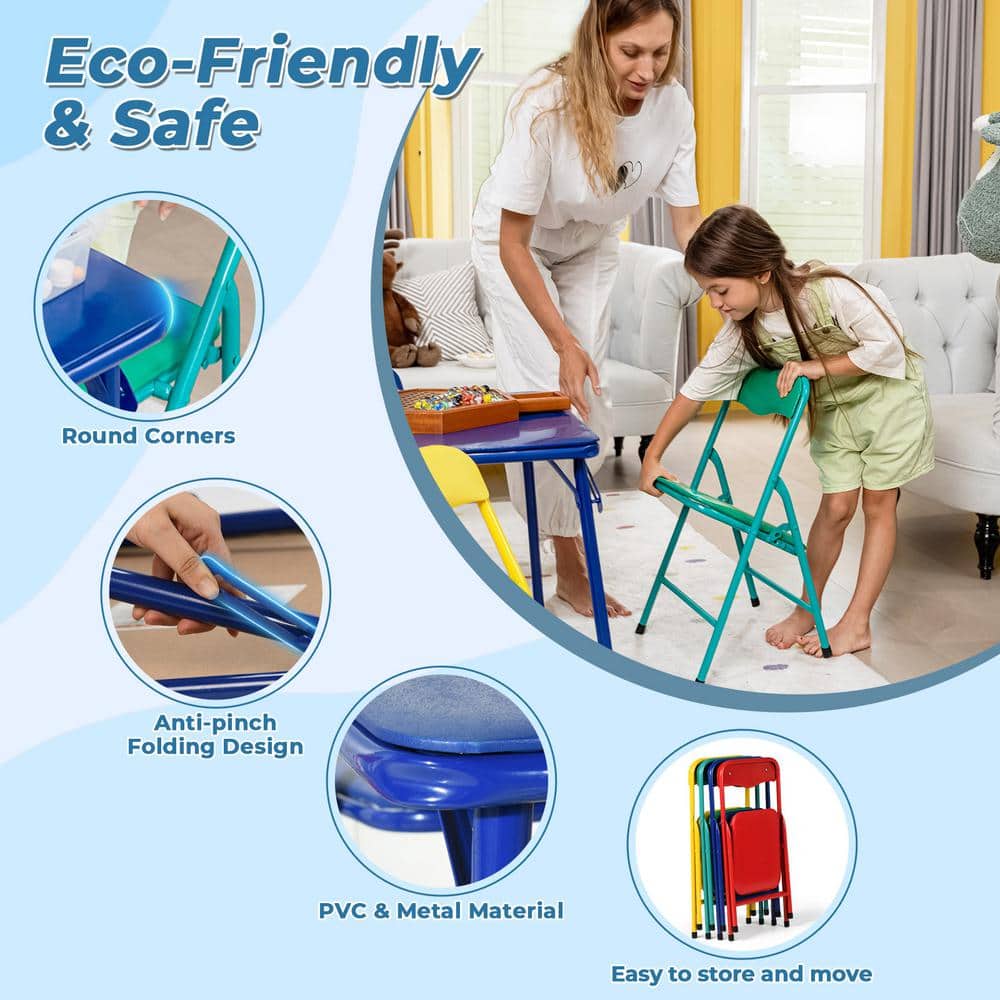 Vibrant Multicolor Kids Folding Table and 4 Chairs Set