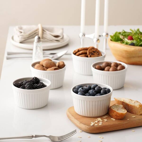 6-Piece White Porcelain Ramekins with Airtight Lids Ceramic Oven