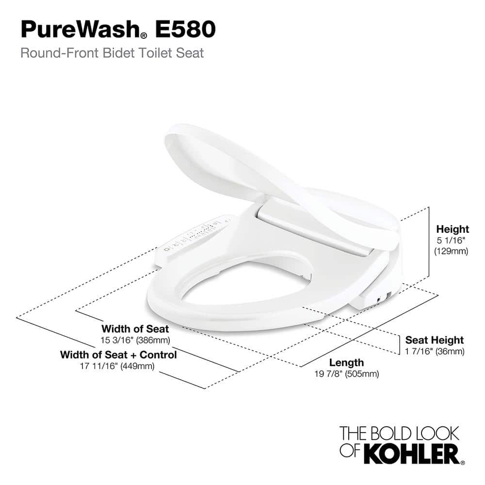 White Round-Front Bidet Toilet Seat with Stainless Steel Wand