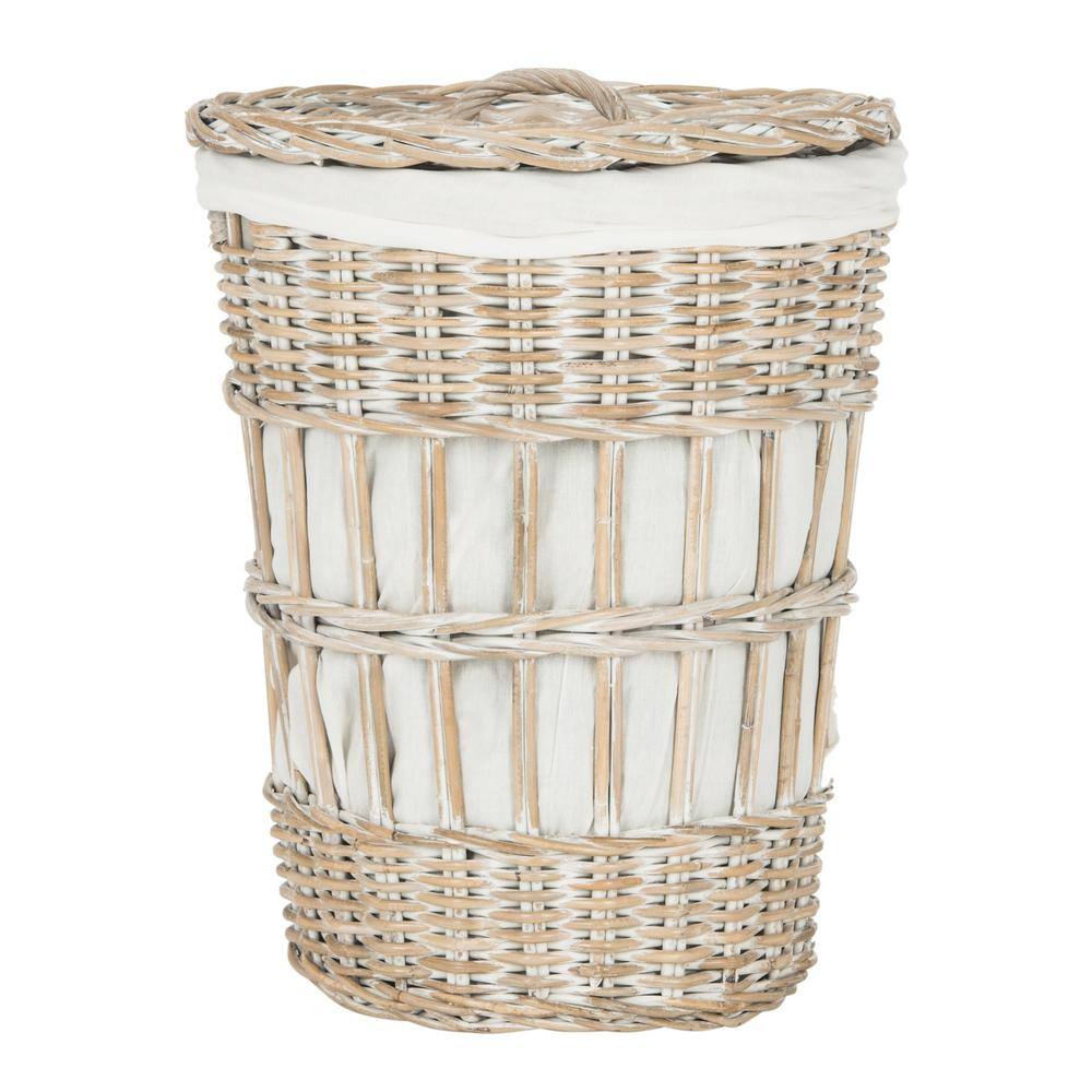 White-Washed Kubu Upright Hamper with Lid