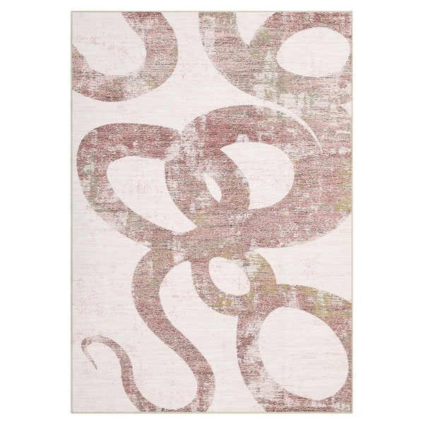Unbranded Pink 5 ft. x 7 ft. Ultra Thin Low Pile Foldable Lightweight Snake Print Washable Polyester Area Rug