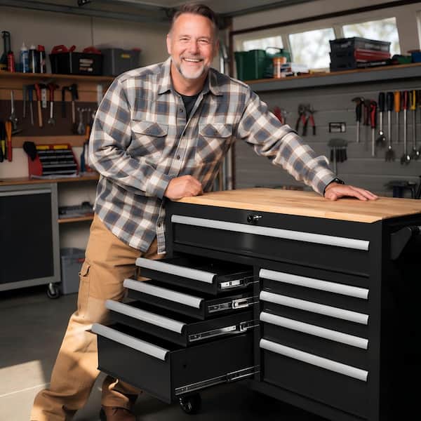 MYWISH Heavy Duty 42.1 in. W x 18.1 in. D 9-Drawer Black Steel