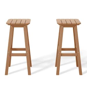 Laguna 29 in. HDPE Plastic All Weather Backless Square Seat Bar Height Outdoor Bar Stool in Teak, (Set of 2)