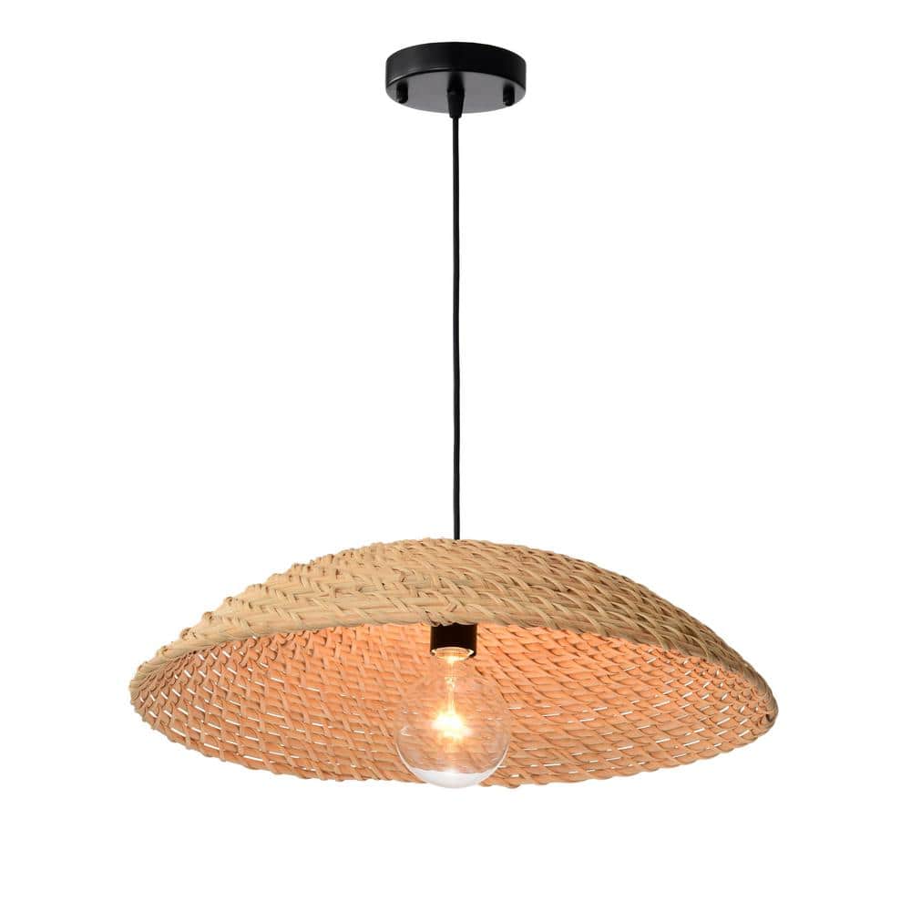 Ingun 110-Watt 1-Light Bamboo Rattan Shaded Pendant Light, No Bulbs Included, for Dining/Living Room, Bedroom, Foyer price history on PriceWatchPro