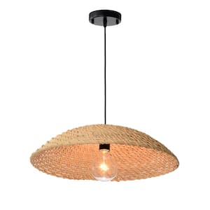 Ingun 110-Watt 1-Light Bamboo Rattan Shaded Pendant Light, No Bulbs Included, for Dining/Living Room, Bedroom, Foyer