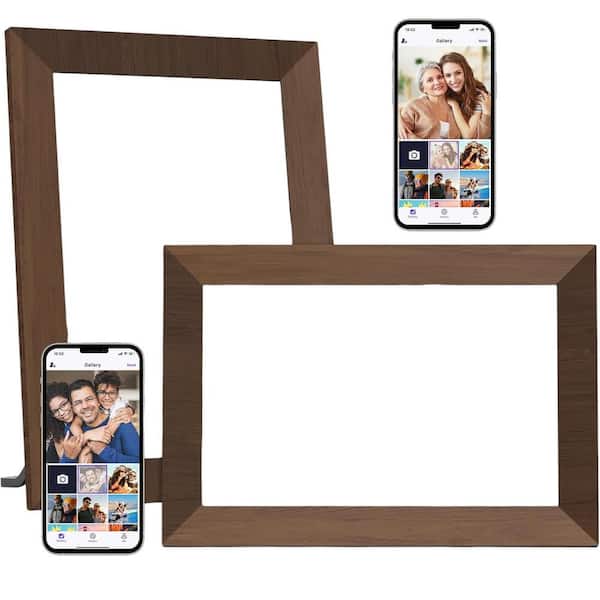 10.1 in. WiFi IPS Touch Screen Digital Photo Frame with 32GB Storage, SD Card Slot, Auto-Rotate in Wood Grain - (2-Pack)