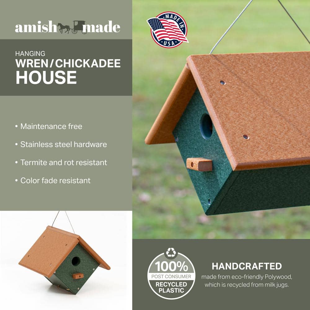 8'' Hanging Green and Cedar Recycled Plastic Birdhouse