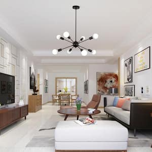8-Light Matte Black Modern Sputnik Chandelier for Living Room with No Bulbs Included
