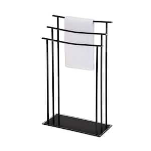 SignatureHome Silfax Metal/Glass Towel Holders Black Stand Rack with 3 Towel Holders Dimensions:18" W x 8"D x 29"H