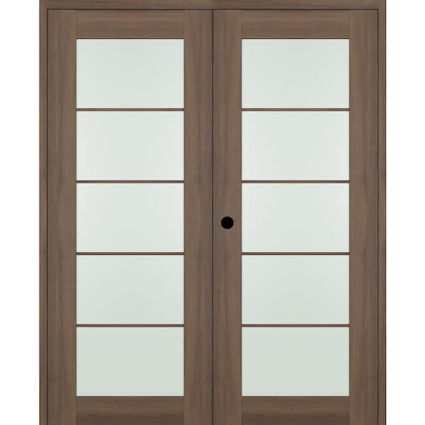 Belldinni Vona 72 in. x 96 in. 5-Lite Right Hand Active Frosted Glass Pecan Nutwood Wood Composite Double Prehung French Door