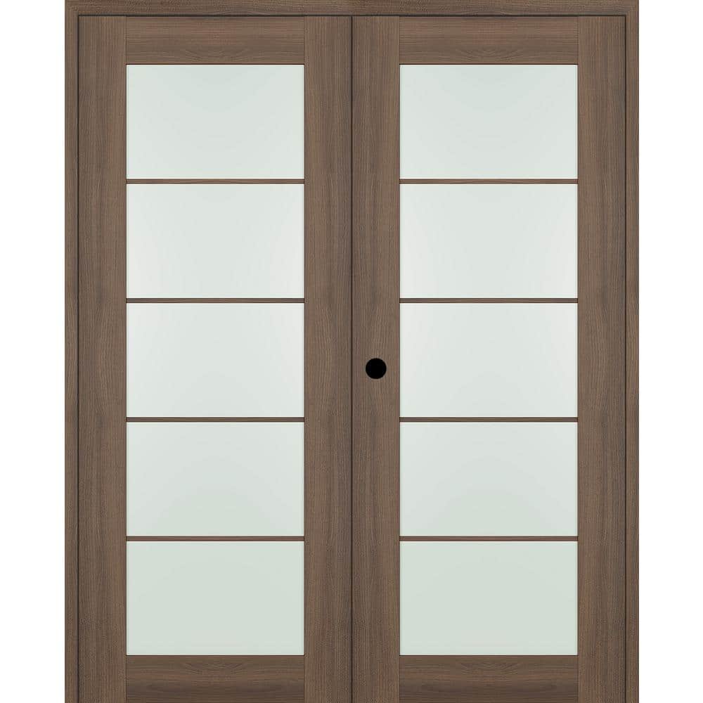 Vona 56 in. x 96 in. 5-Lite Right Hand Active Frosted Glass Pecan Nutwood Wood Composite Double Prehung French Door price history on PriceWatchPro