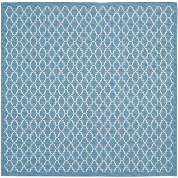 SAFAVIEH Courtyard Blue/Beige 7 ft. x 7 ft. Square Geometric Indoor/Outdoor Patio  Area Rug