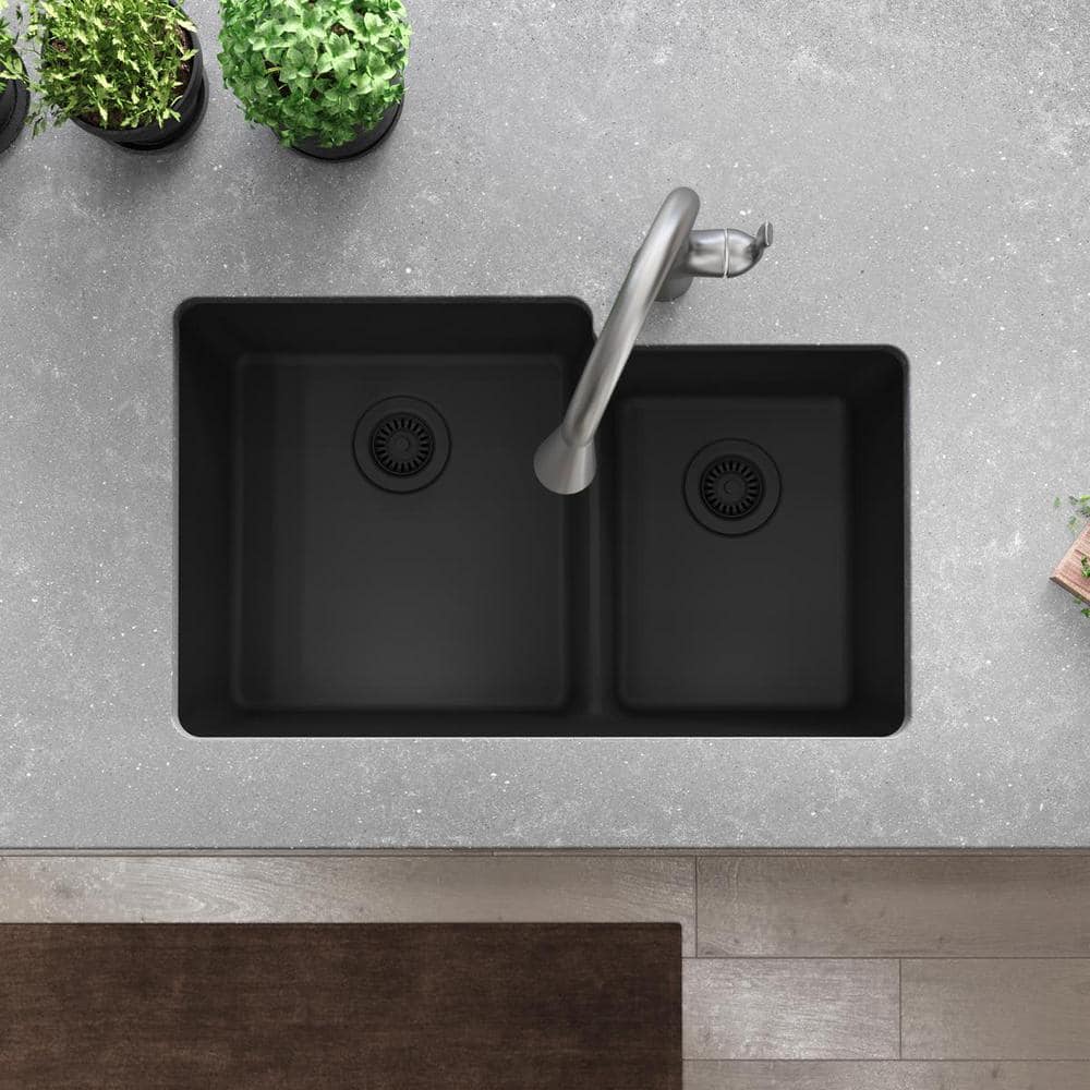 Matte Black Quartz Double Bowl Undermount Sink