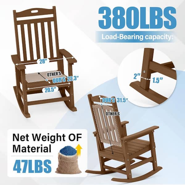 Teak Plastic Patio Outdoor Rocking Chair, Fire Pit Adirondack Rocker Chair with High Backrest(2-Pack)