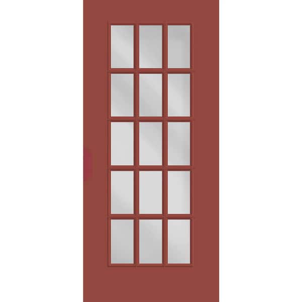 Reliant 32 in. x 80 in. Universal Handing FullLite 15L SDL Clear Glass Morocco Red Finish Fiberglass Front Door Slab