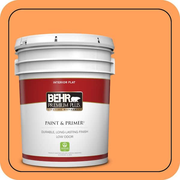 BEHR PREMIUM PLUS 5 Gal. #T15-10 Clarified Orange Flat Low Odor Interior Paint & Primer