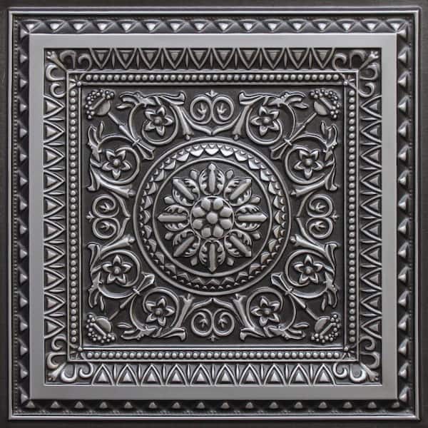 Falkirk Perth Antique Silver 2 ft. x 2 ft. Decorative Victorian Glue Up or Lay In Ceiling Tile (100 sq. ft./case)