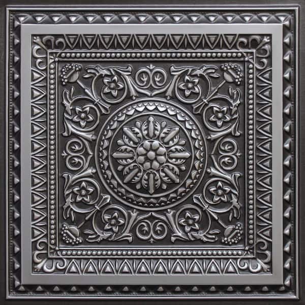 Dundee Deco Falkirk Perth Antique Silver 2 ft. x 2 ft. Decorative Victorian Glue Up or Lay In Ceiling Tile (4 sq. ft./case)