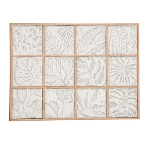 43 in. x 32 in. Metal Gray Tropical Leaf Wall Decor with Wood Frames