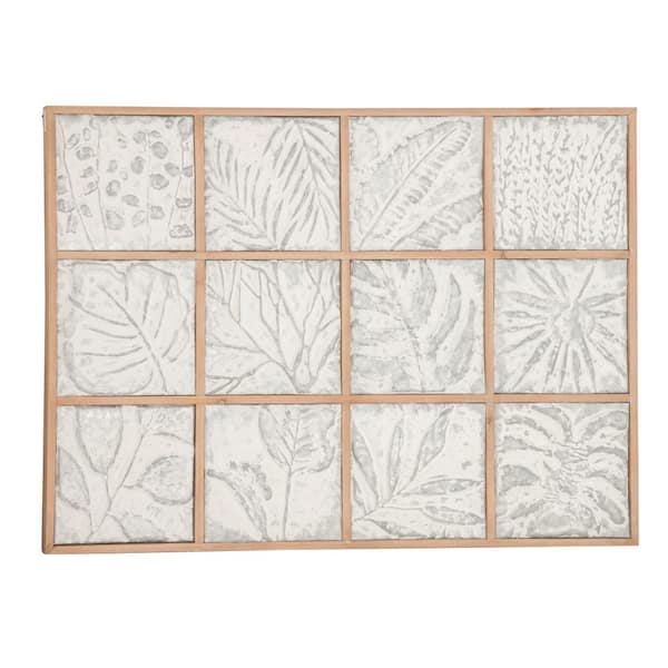 Litton Lane 43 in. x 32 in. Metal Gray Tropical Leaf Wall Decor with Wood Frames