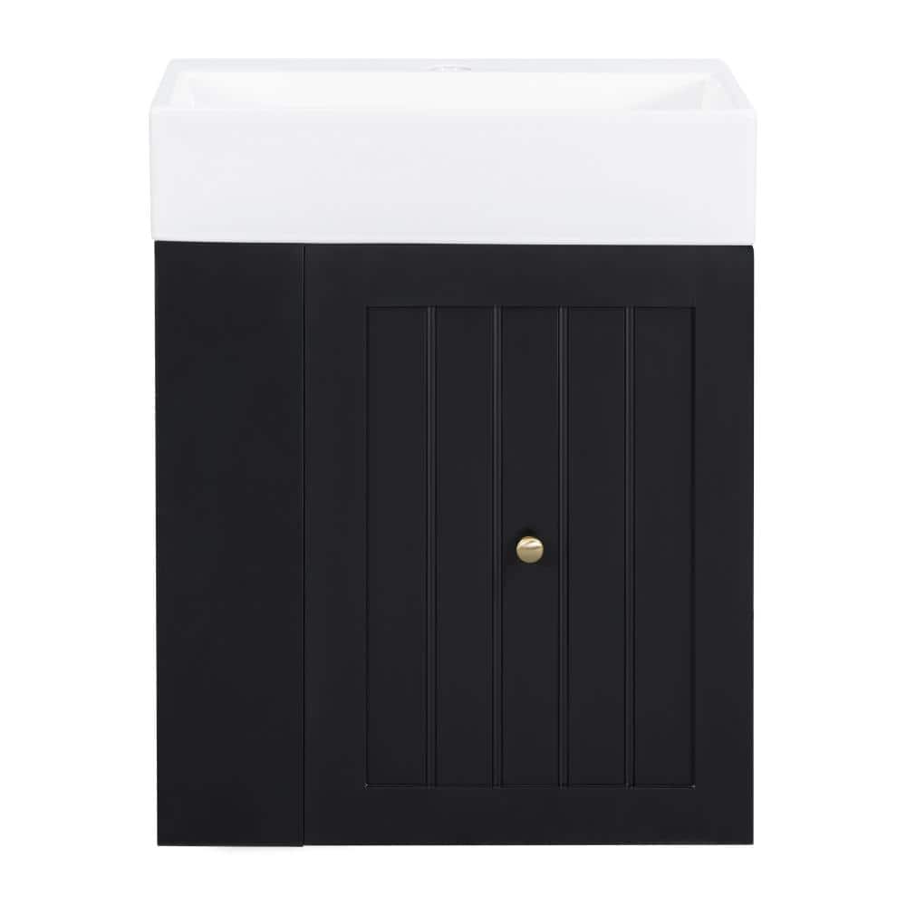 20 in. Single Sink Wall-Mounted Black Bath Vanity with White Ceramic Top Unassembled price history on PriceWatchPro