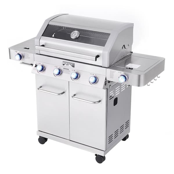 Grills 4-Burner Propane Gas Grill Stainless with Clear View Lid, LED Controls, Side and Sear Burners 35633 - The Home