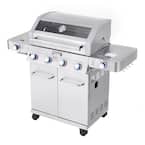 4-Burner Propane Gas Grill in Stainless with Clear View Lid, LED Controls, Side and Sear Burners