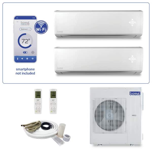 Brisa Dual Zone 34,000 BTU 3 Ton Smart Home Ductless Mini Split Air Conditioner Heat Pump 25 ft. Install Kit 230V