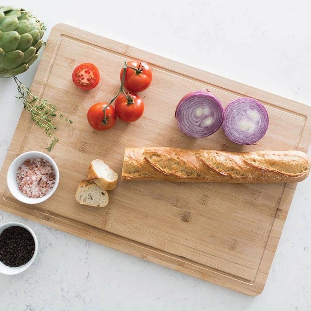 Large Rectangular Natural Bamboo Cutting Board with Juice Well