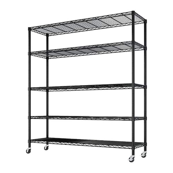 5-Tiers Steel Adjustable Garage Storage Shelving Unit in Black with Wheels (59.02 in. W x 74.02 in. H x 17.72 in. D)