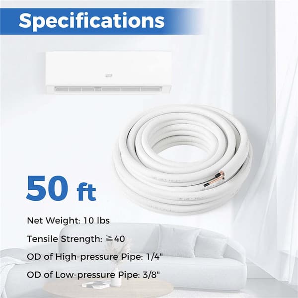 50 ft. Air Conditioning Copper Tubing Hose Extension for Mini Split AC Includes 1/4 in. and 3/8 in. O.D. Pipes