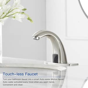 Automatic Sensor Touchless Bathroom Sink Faucet With Deck Plate & Pop Up Drain In Brushed Nickel