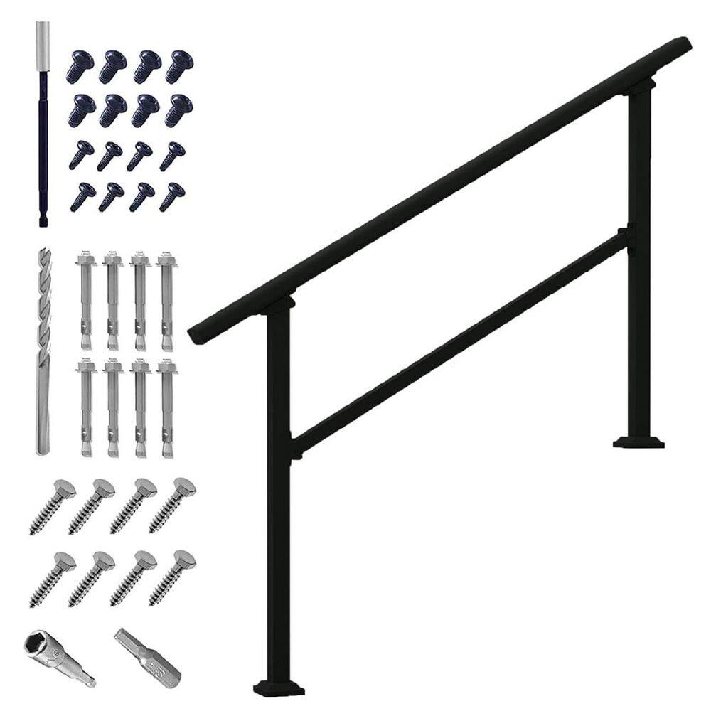 4 ft. Wrought Iron Handrail, Heavy-Duty Adjustable Stair Railing for 1-4 Steps, Indoor and Outdoor Safety Rail Black price history on PriceWatchPro