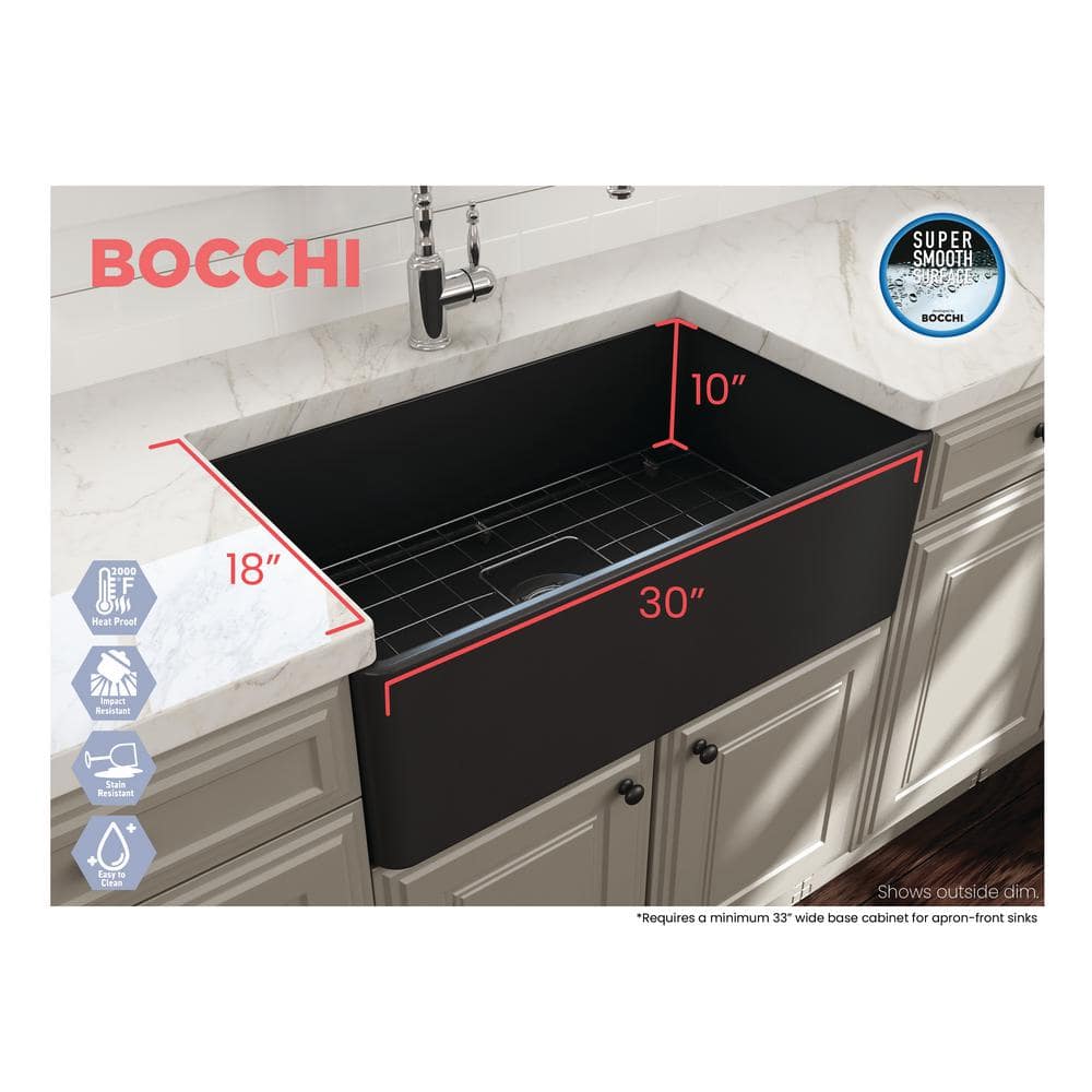 Matte Dark Gray 30-Inch Fireclay Farmhouse Single Bowl Kitchen Sink