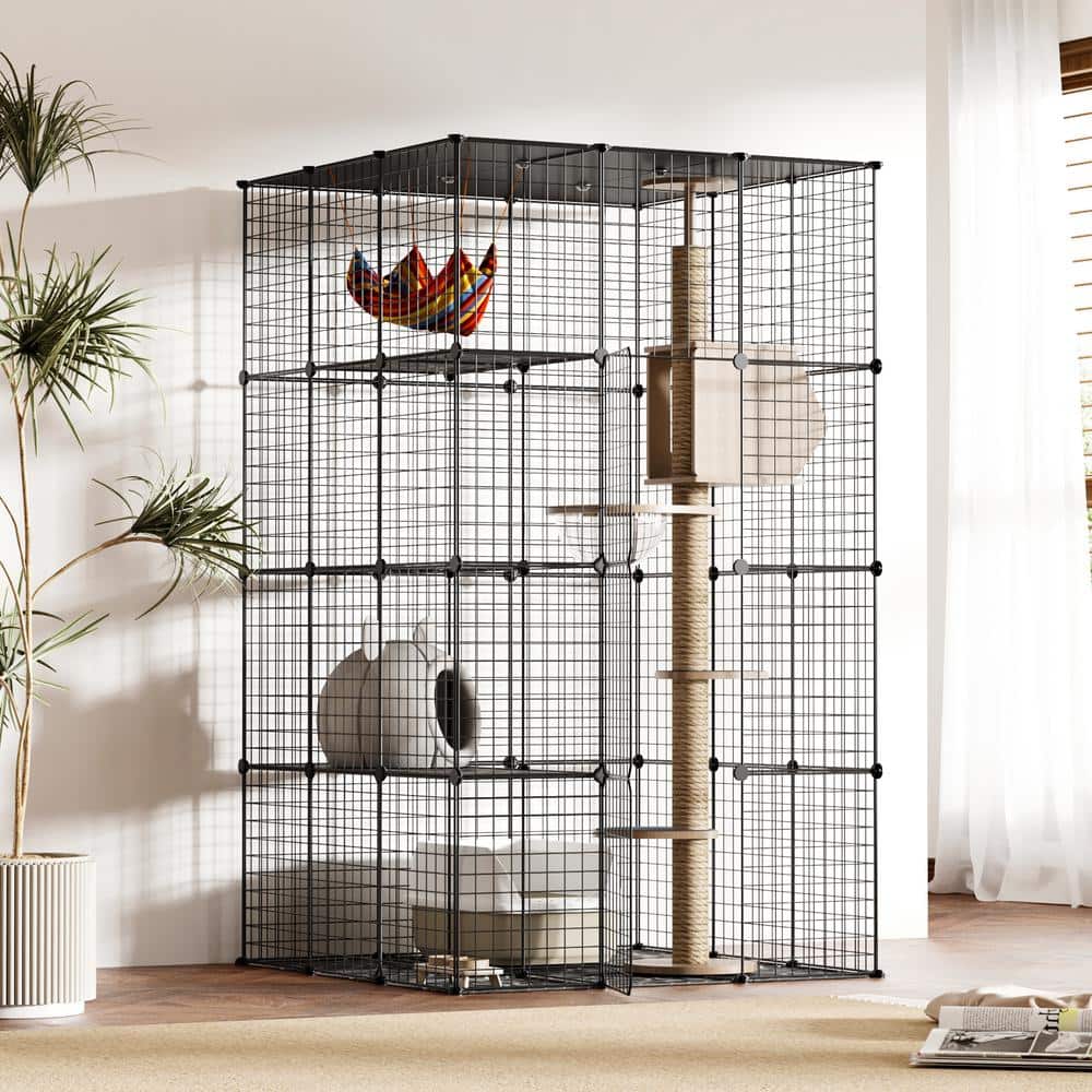 Extra Large Black Metal Cat Cage Playpen with Platforms