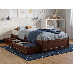 Barcelona Walnut Brown Solid Wood Frame Twin Panel Platform Bed with Storage Drawers