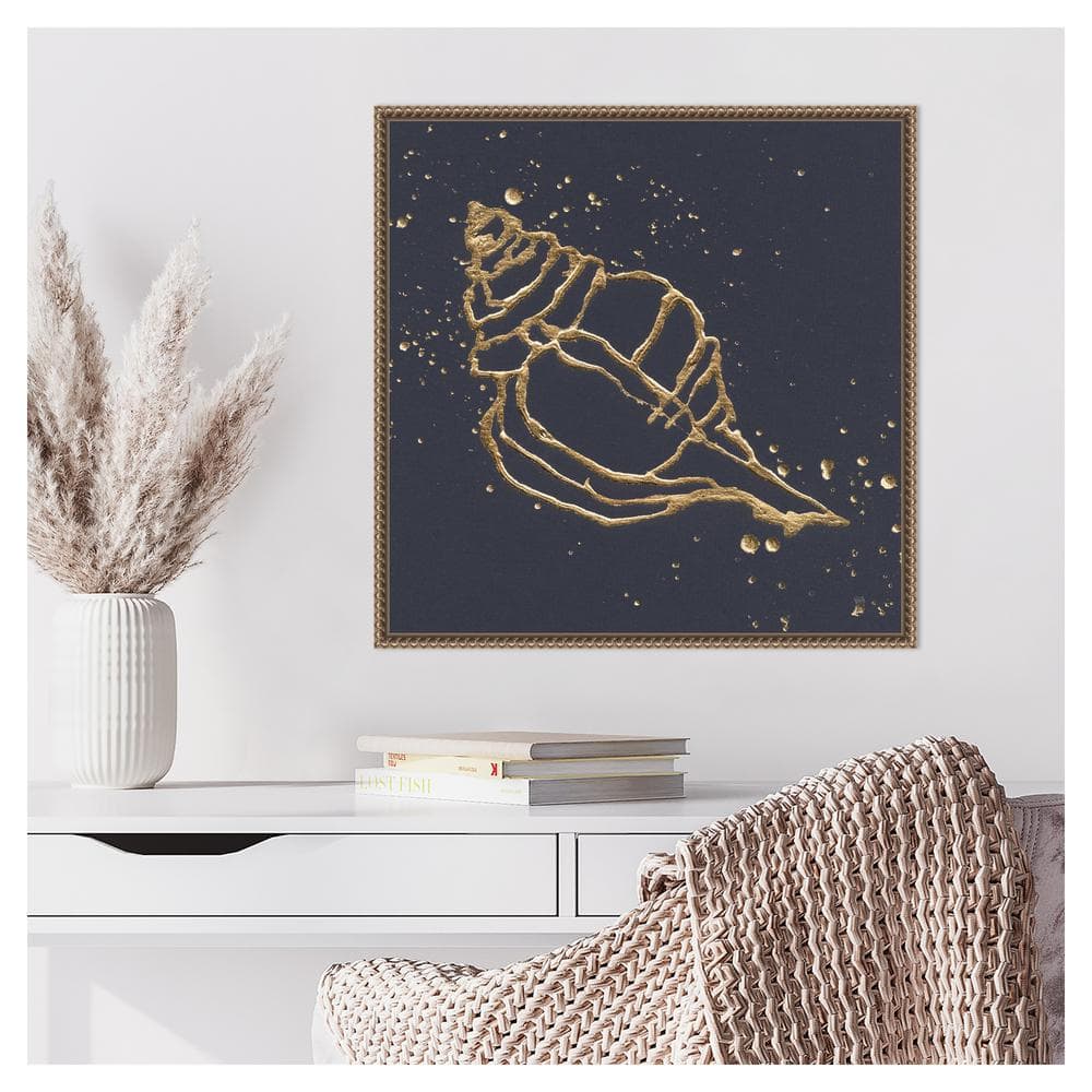 Gold Conch III Abstract Canvas Art with Beaded Bronze Frame