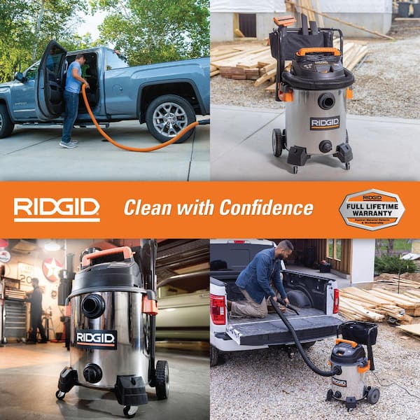 16 Gal. 6.5 Peak HP Stainless Steel Shop Vacuum Wet Dry Vac with Fine Dust Filter, 10 ft. Pro Hose, Accessories WD1956B