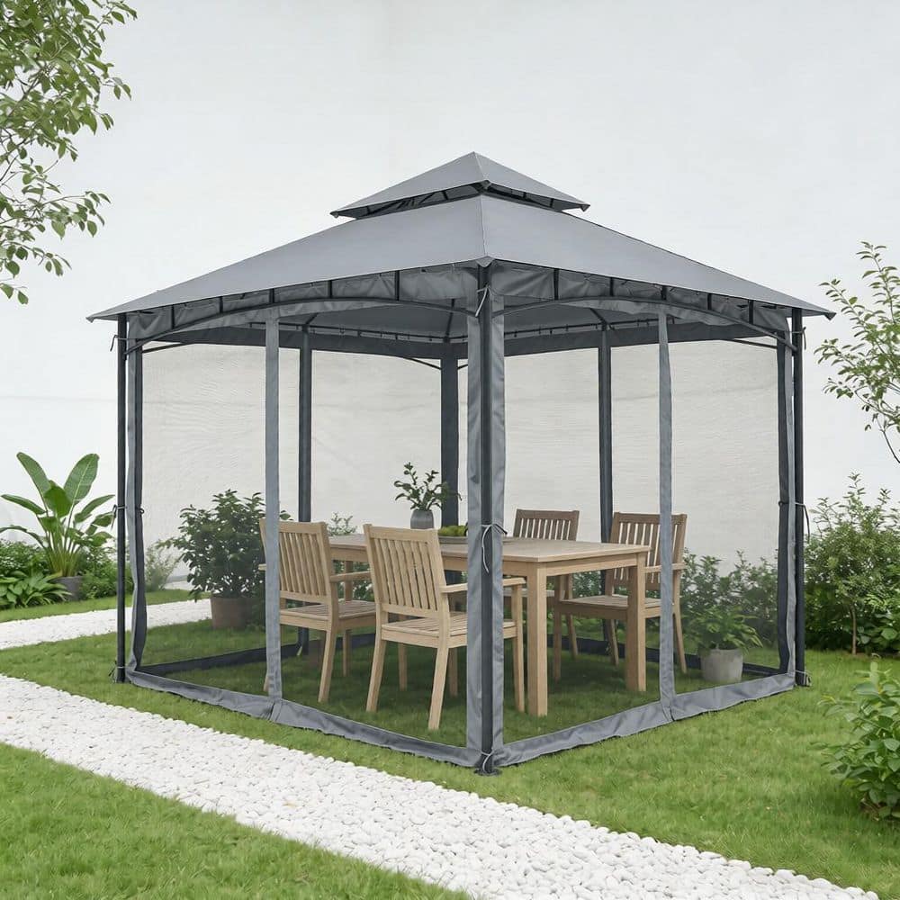 CikaCika 12 ft. x 12 ft. Gray Patio Metal Gazebo with Square