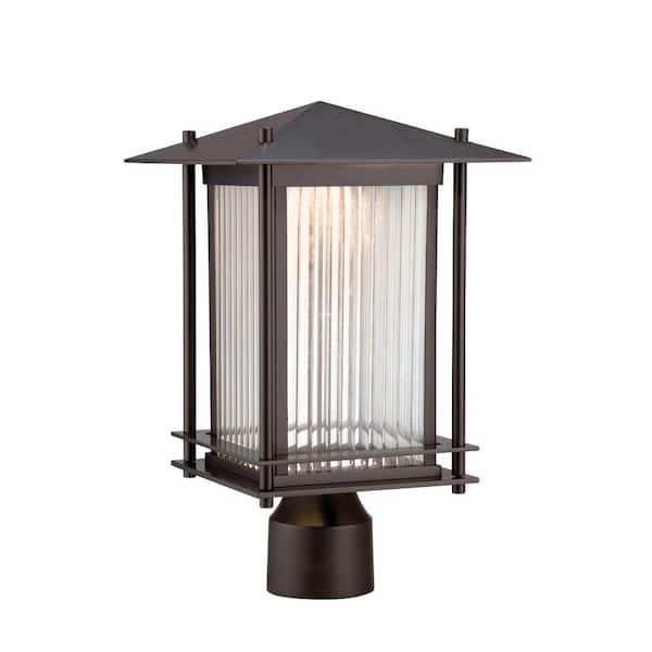 Hadley 1-Light Burnished Bronze Cast Aluminum Line Voltage Hardwired Outdoor Wet-Rated Post Light with Integrated LED