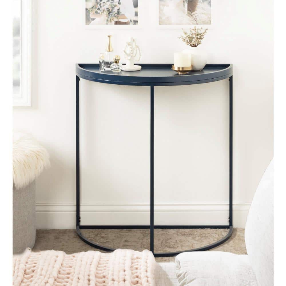 Dorrah Navy Blue Metal Half-Circle Console Table with Storage
