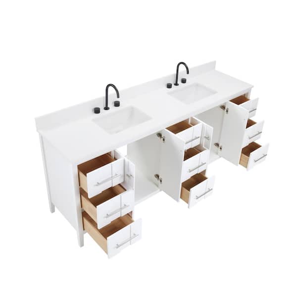 Florence 84 in. x W x 22 in. D x 35 in. H Double Sink Bath Vanity in White with Solid White Quartz Top