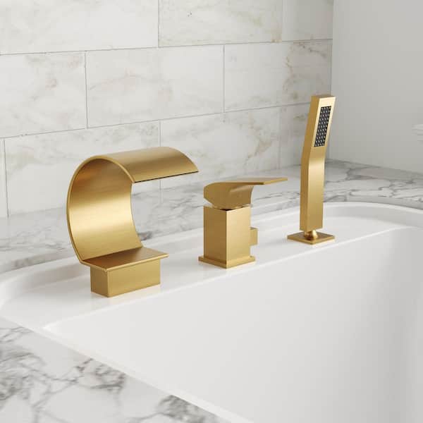 EVERSTEIN Single-Handle Deck-Mount High Arc Roman Tub Faucet in Spot Resist Brushed Gold (Valve Included)