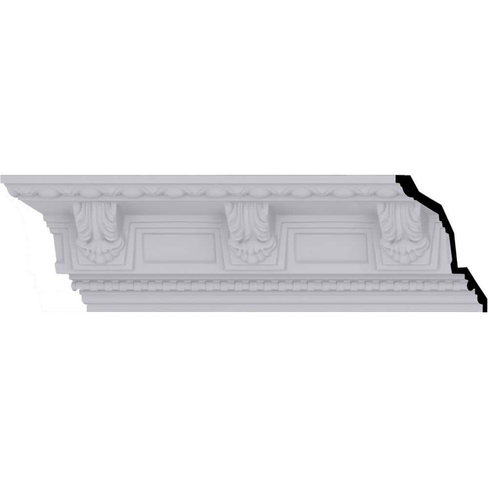 Primed White Polyurethane Geometric Crown Moulding Sample, 12" Length