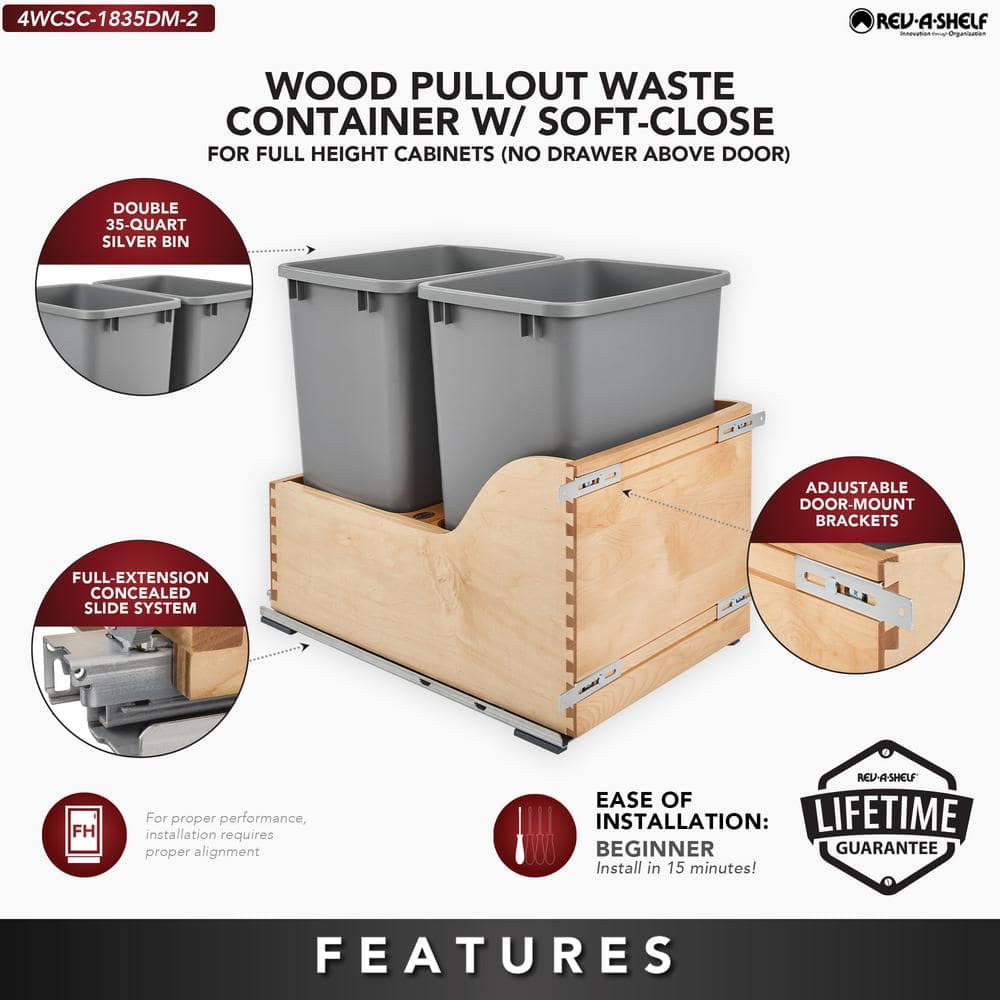 Natural Maple Dual Pull-Out Trash Can with Soft-Close Slides