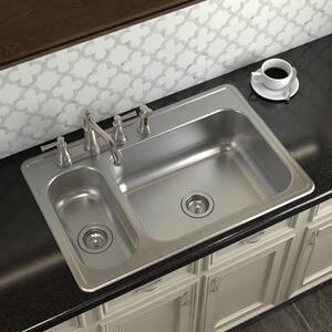 2000 Series Stainless Steel 33 in. 4-Hole Double Bowl Drop-In Kitchen Sink with 6 and 8.5 in. Depth