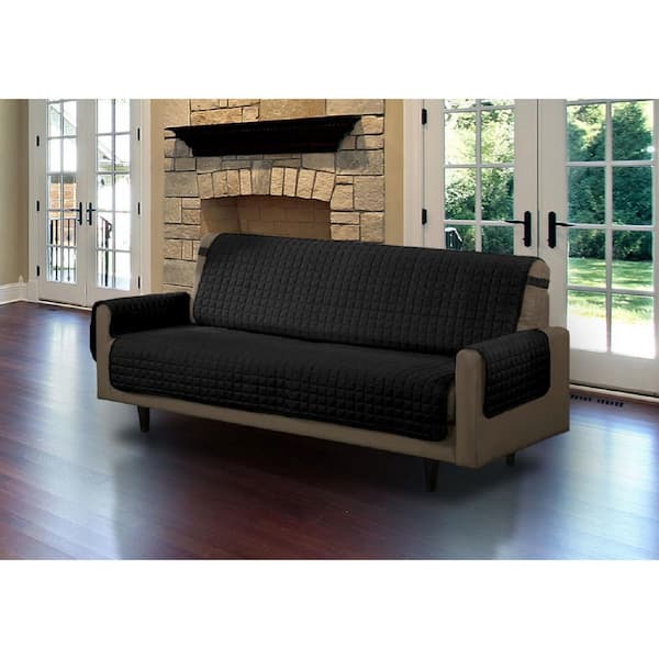 Unbranded Black Microfiber Sofa Pet Protector Slipcover with Tucks and Strap