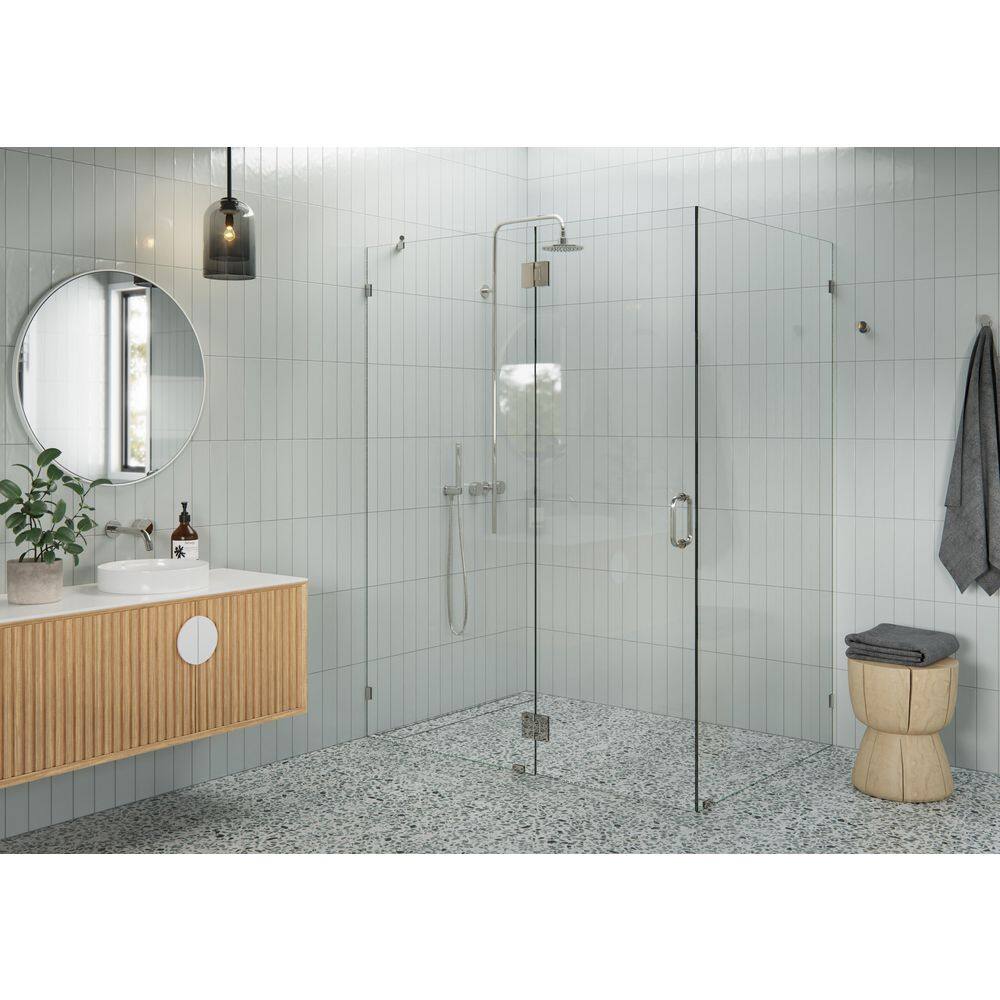 58 in. W x 39 in. D x 78 in. H Pivot Frameless Corner Shower Enclosure in Polished Nickel Finish with Clear Glass price history on PriceWatchPro