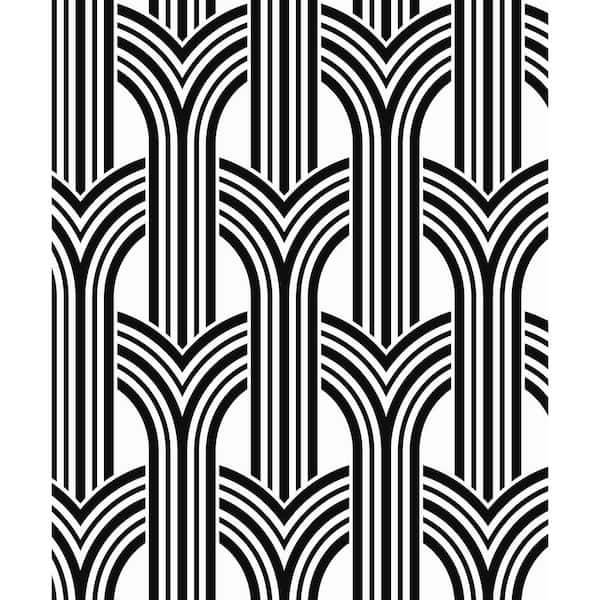 Seabrook Designs 57.5 sq. ft. Off-White and Onyx Hendrix Arches Unpasted Nonwoven Paper Wallpaper Roll