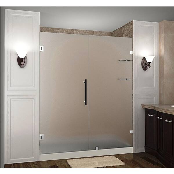 Aston Nautis GS 69 in. x 72 in. Completely Frameless Hinged Shower Door with Frosted Glass and Glass Shelves in Chrome